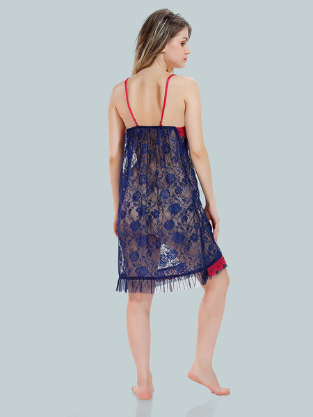Be You Solid Lace Details Satin Nighty with Robe