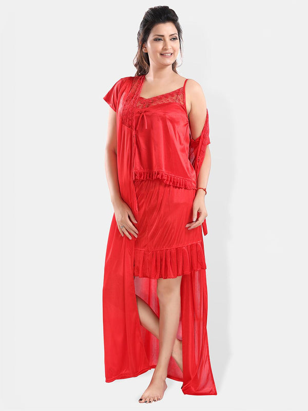 Be You Shoulder Straps Satin Night Suit With Robe