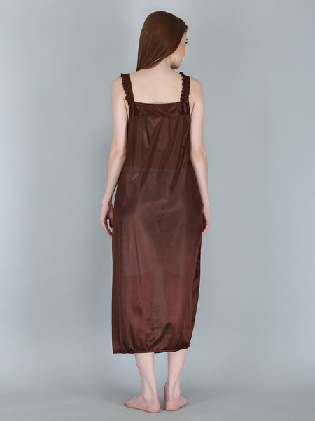 Be You Women Brown Maxi Nightdress  With Robe Pack of 2