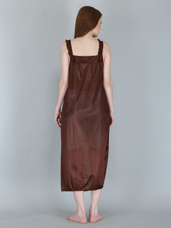 Be You Women Brown Maxi Nightdress  With Robe Pack of 2