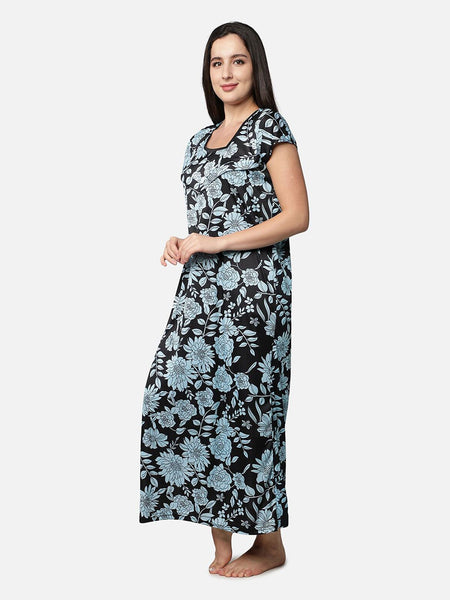 Be You Blue Printed Maxi Maternity Nightdress