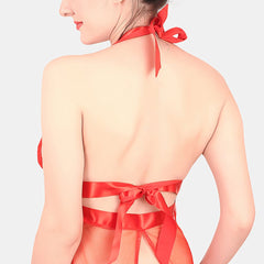 Be You Self Design Halter Neck Tie-Ups Net Baby Doll With Brief