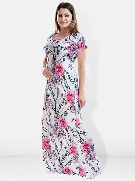 Be You Floral Printed Satin Maternity Maxi Sweat Nightdress