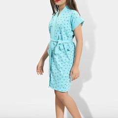 Be You Blue Conversational Cotton Drawstring Knee Length Bath Robe
