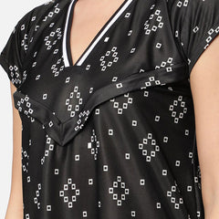 Be You Women Black Printed Maxi Maternity Nightdress