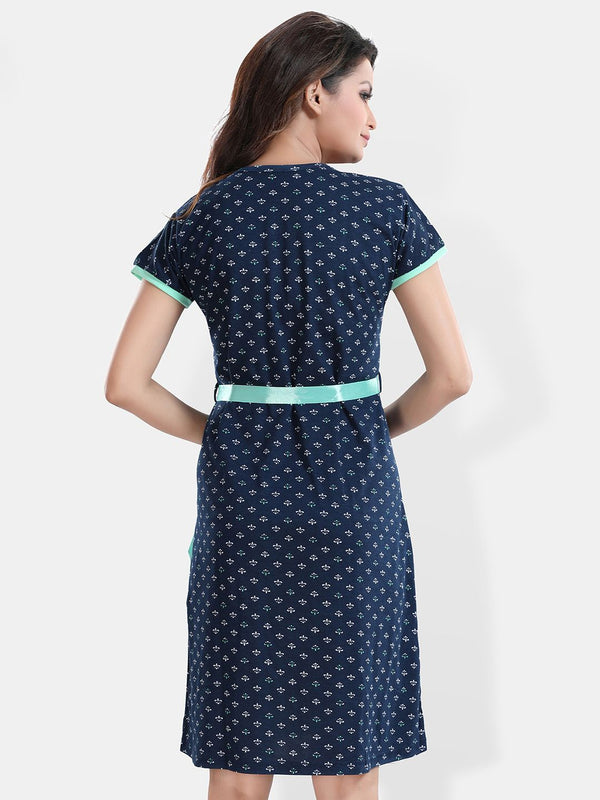 Be You Navy Blue Printed Nightdress