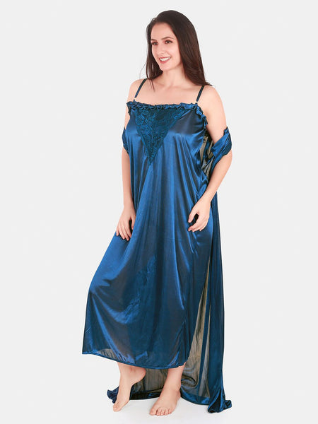 Be You Floral Lace Shoulder Straps Satin Maxi Nightdress With Robe