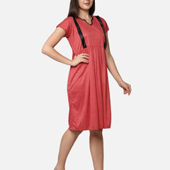Be You Women  Red Printed Maternity Nightdress