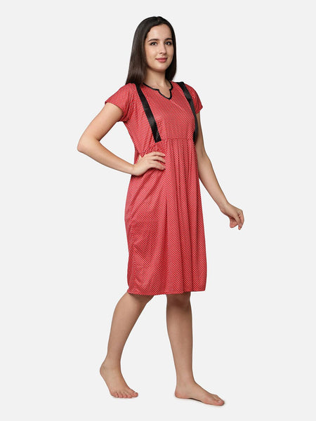 Be You Women  Red Printed Maternity Nightdress