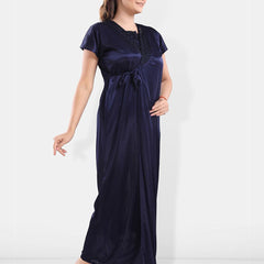 Be You Square Neck Satin Night Suit With Robe