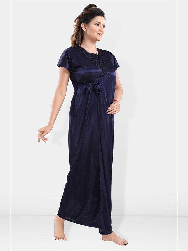 Be You Square Neck Satin Night Suit With Robe