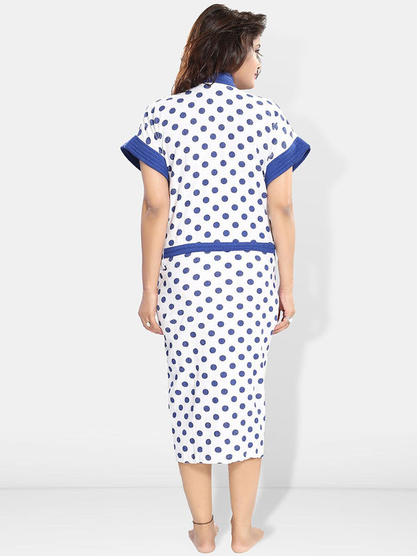 Be You Women Polka Dots Printed Cotton Anti-bacterial Super Soft Bath Robe With Belt