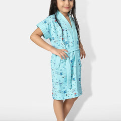 Be You Girls Printed Terry Cotton Water Absorbent Bath Robe With Belt