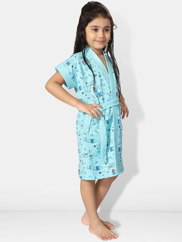 Be You Girls Printed Terry Cotton Water Absorbent Bath Robe With Belt
