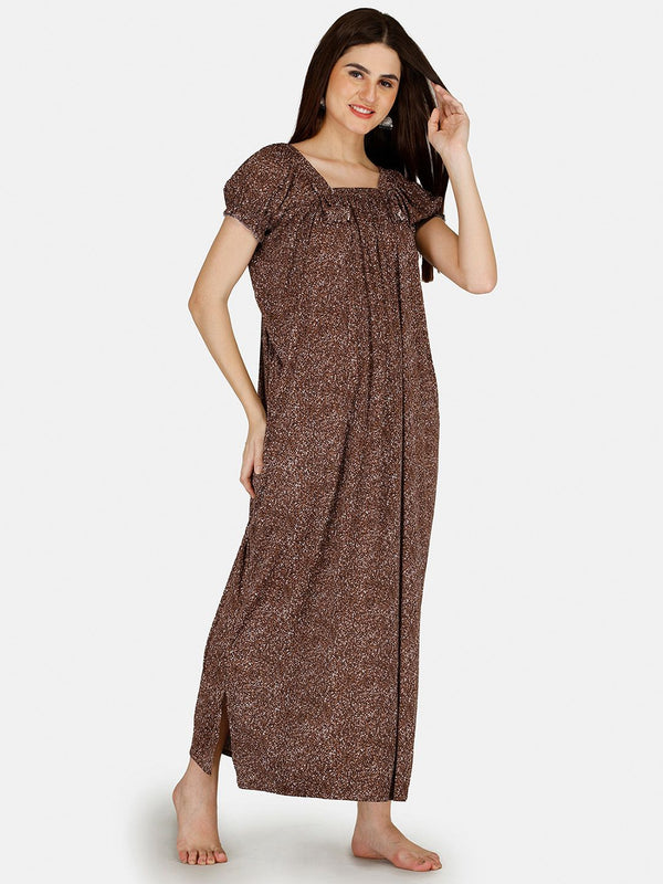 Be You Women Printed Satin Maxi Nightdress