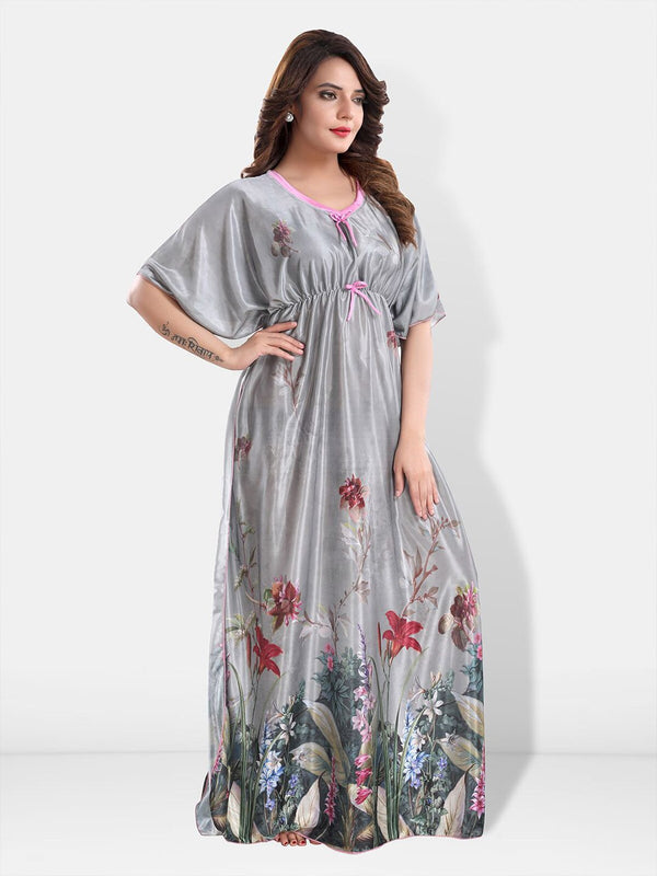 Be You Floral Printed V-Neck Satin Maxi Nightdress