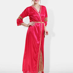Be You Self Designed Shoulder Straps Satin Maxi Nightdress With Robe