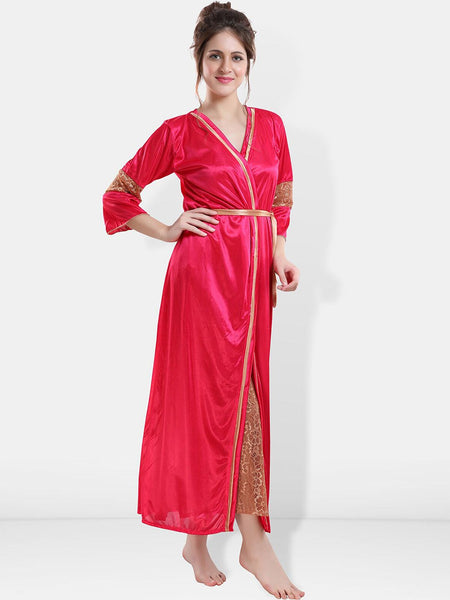 Be You Self Designed Shoulder Straps Satin Maxi Nightdress With Robe