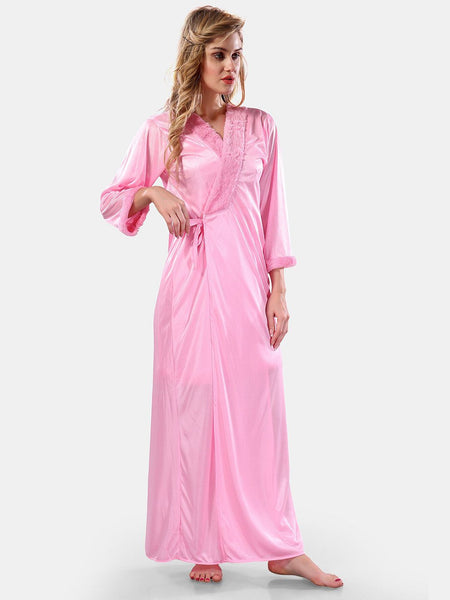 Be You Floral Lace Satin Night Dress With Robe