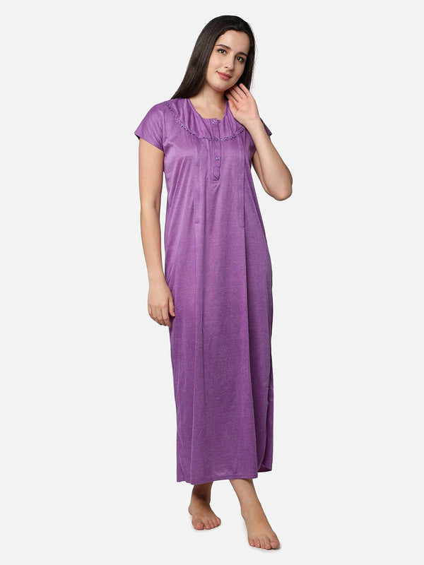 Be You Women Purple Striped Maxi Maternity Nightdress