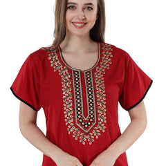 Be You Red Embroidered Maxi Nightdress