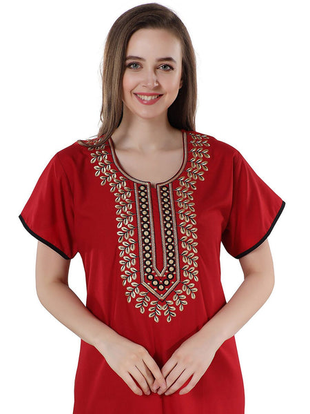 Be You Red Embroidered Maxi Nightdress