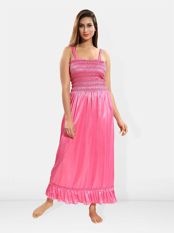 Be You Self Design Shoulder Strap Satin Nightdress