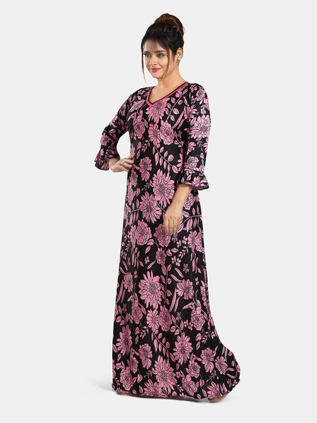 Be You Floral Printed V-Neck Satin Maxi Nightdress