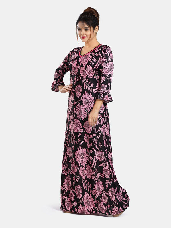 Be You Floral Printed V-Neck Satin Maxi Nightdress