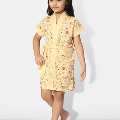Be You Girls Printed Terry Cotton Water Absorbent Bath Robe With Belt