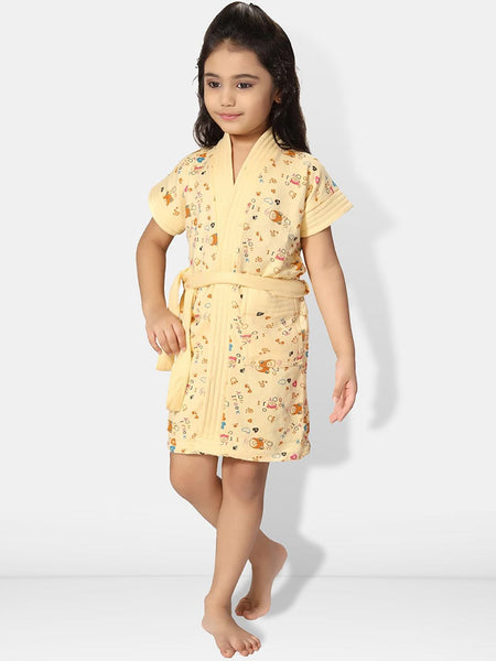 Be You Girls Printed Terry Cotton Water Absorbent Bath Robe With Belt