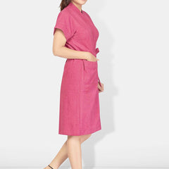 Be You Pink Solid Cotton Drawstring Knee Length Bath Robe