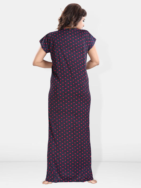 Be You Polka Dot Printed V-Neck Satin Maxi Nightdress