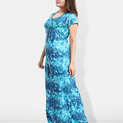 Be You Abstract Printed Maxi Satin Maternity Nightdress