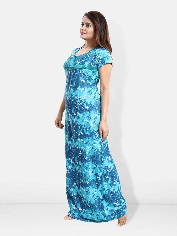 Be You Abstract Printed Maxi Satin Maternity Nightdress