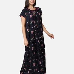 Be You Blue Printed Maxi Nightdress Alpine Feeding / Maternity Gown For Women