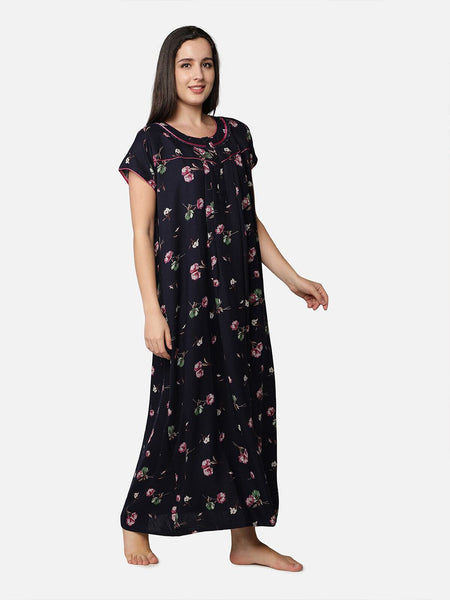 Be You Blue Printed Maxi Nightdress Alpine Feeding / Maternity Gown For Women