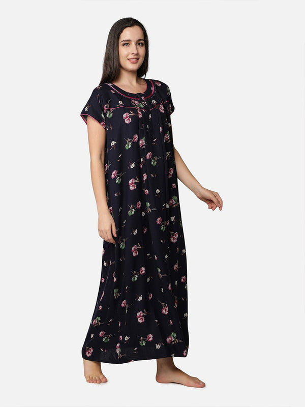 Be You Blue Printed Maxi Nightdress Alpine Feeding / Maternity Gown For Women