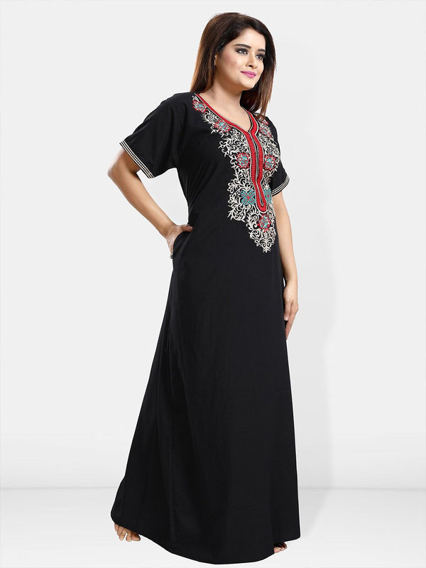 Be You Ethnic Motifs Embroidered Maxi Nightdress