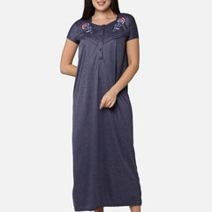 Be You Blue Embroidered Maxi Nightdress