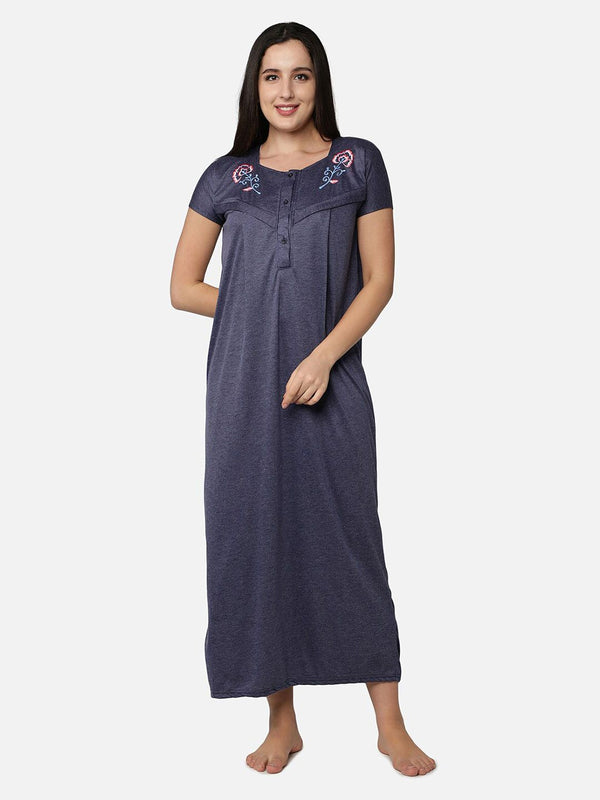 Be You Blue Embroidered Maxi Nightdress