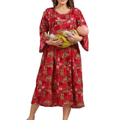 Be You Abstract Printed Bell Sleeves Maternity Fit and Flare Dress