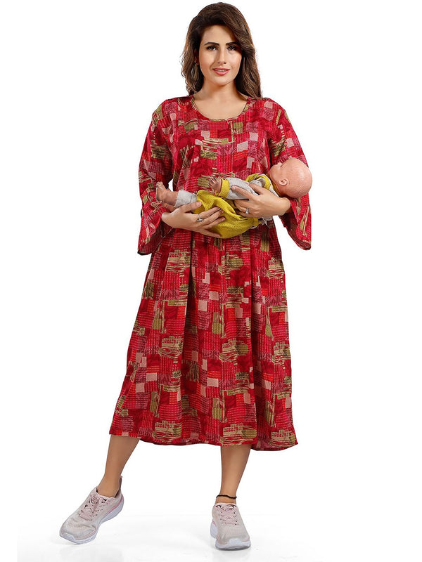 Be You Abstract Printed Bell Sleeves Maternity Fit and Flare Dress