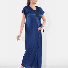 Be You Square Neck Satin Night Suit With Robe