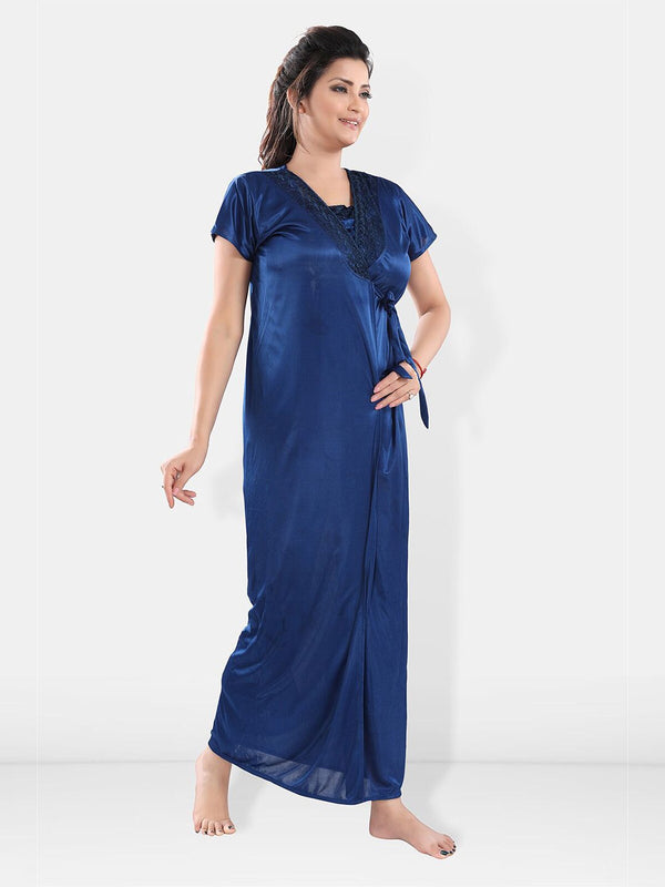 Be You Square Neck Satin Night Suit With Robe