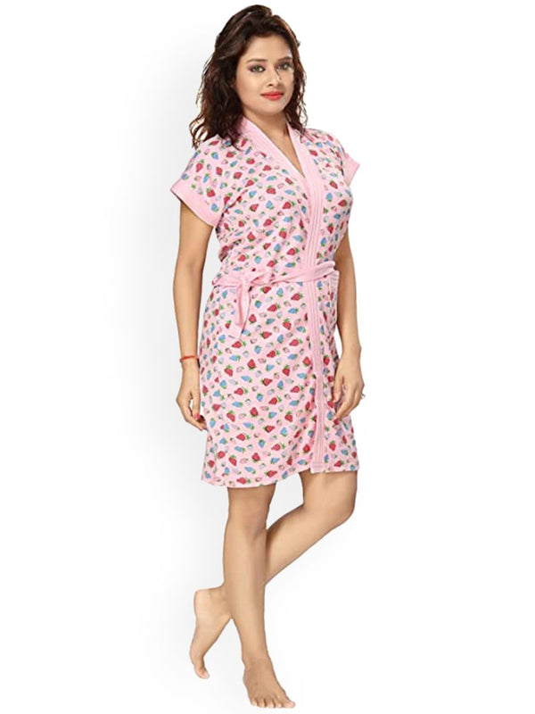 Be You Women Printed Cotton Anti-bacterial Super Soft Bath Robe With Belt