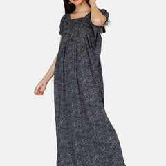 Be You Women Printed Satin Maxi Nightdress
