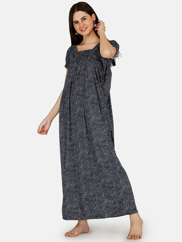 Be You Women Printed Satin Maxi Nightdress