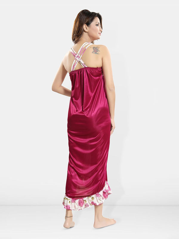 Be You Floral Printed Satin Wrap Nightdress With Robe