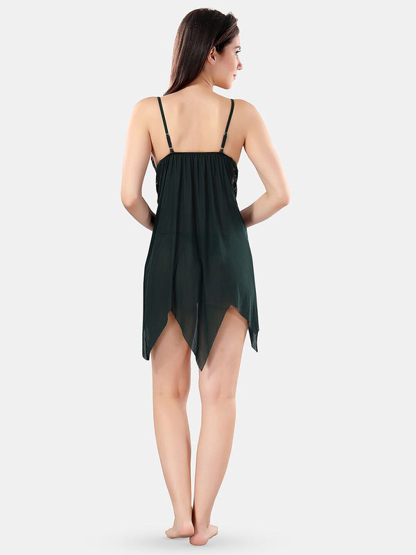 Be You Net Self Design Baby Doll Dress With Thong